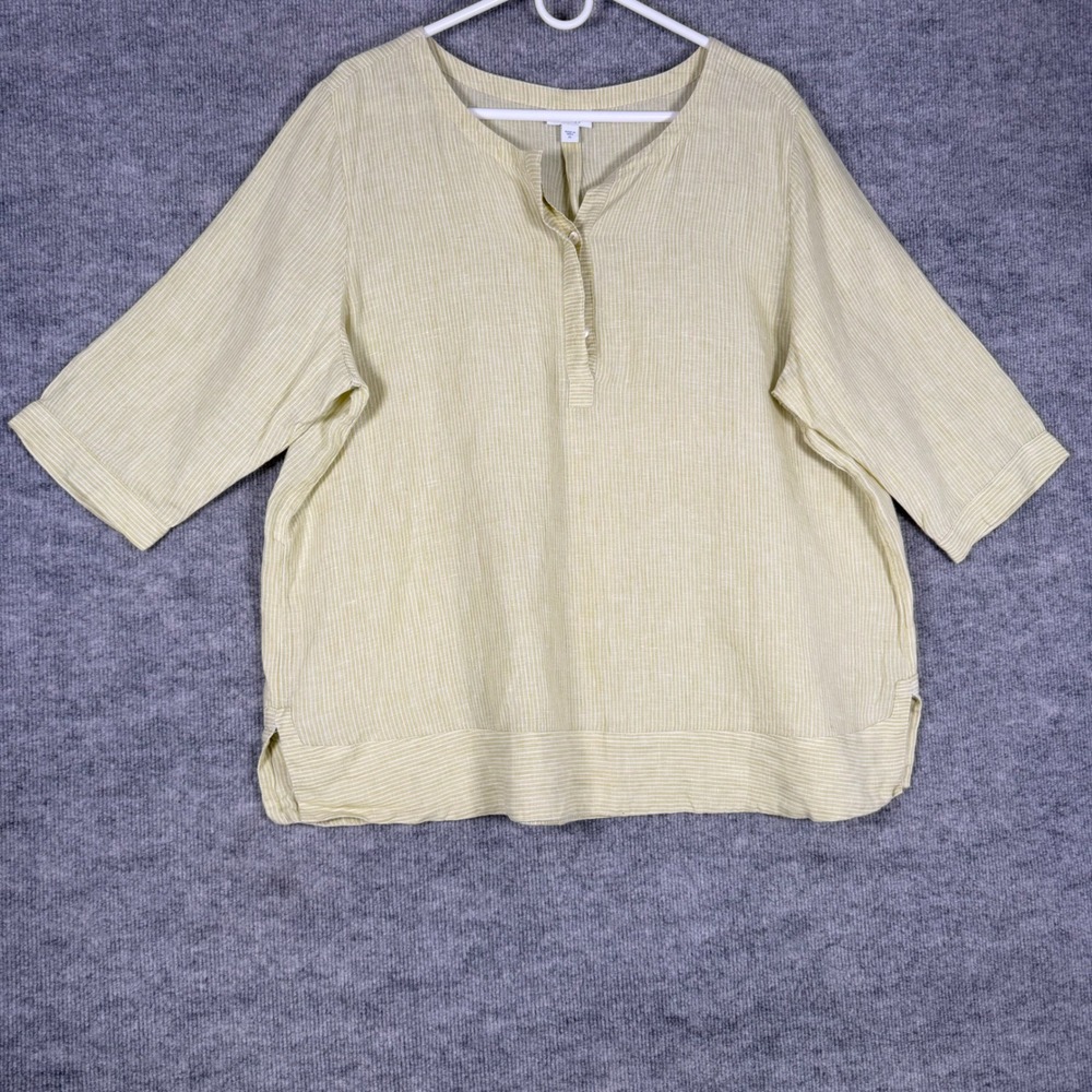 J. Jill Love Linen Size-XL Green Pinstripe Tunic Top 100% Linen Blouse